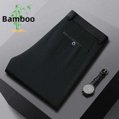 Fiber Men's Casual Pants Anti-wrinkle Comfortable Baggy Straight Business Formal Trousers Male Brand Clothing