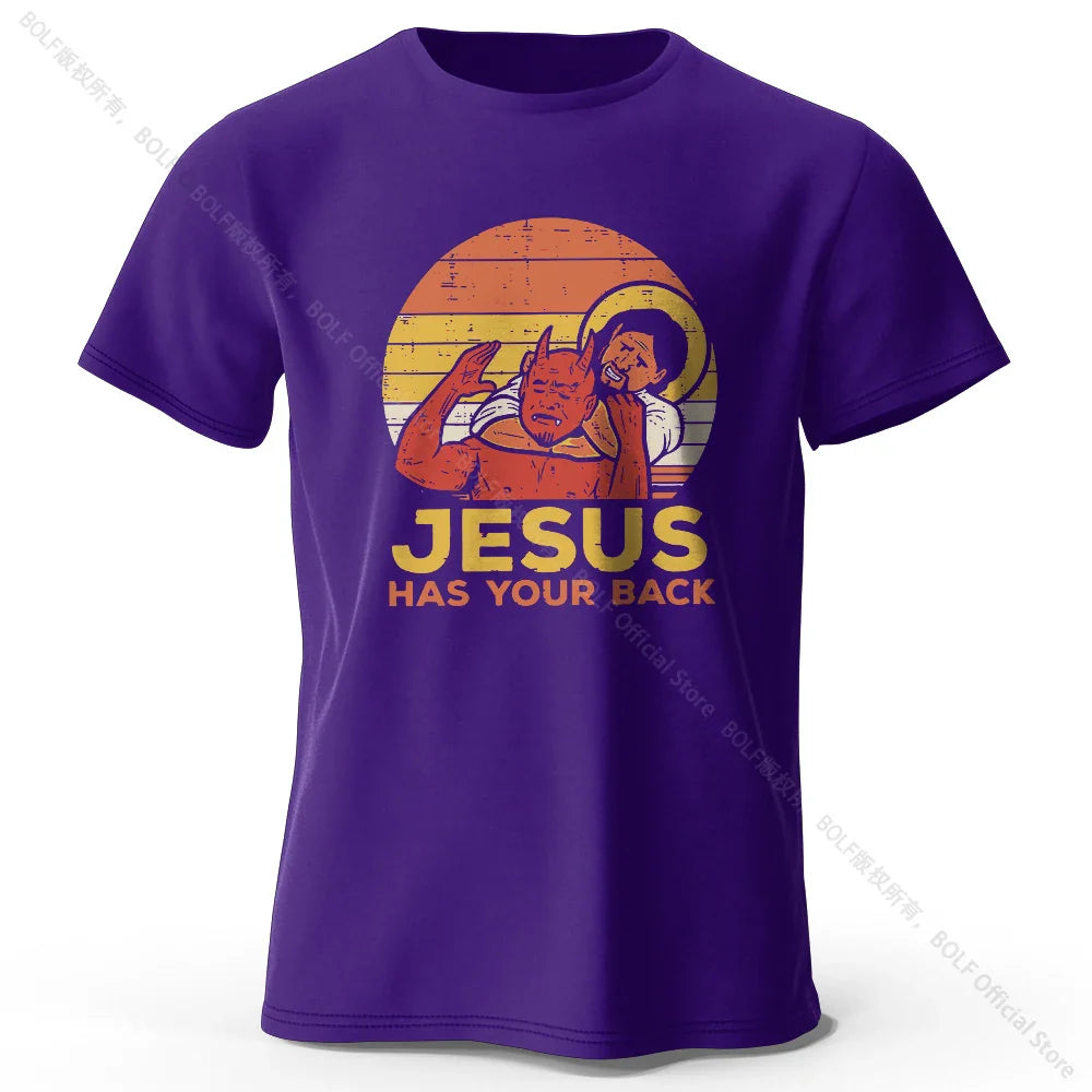 Funny Jesus Printed 100% Cotton T-Shirt, Soft & Breathable Round Neck Short Sleeve Tee, Unisex Quirky & Humorous Style