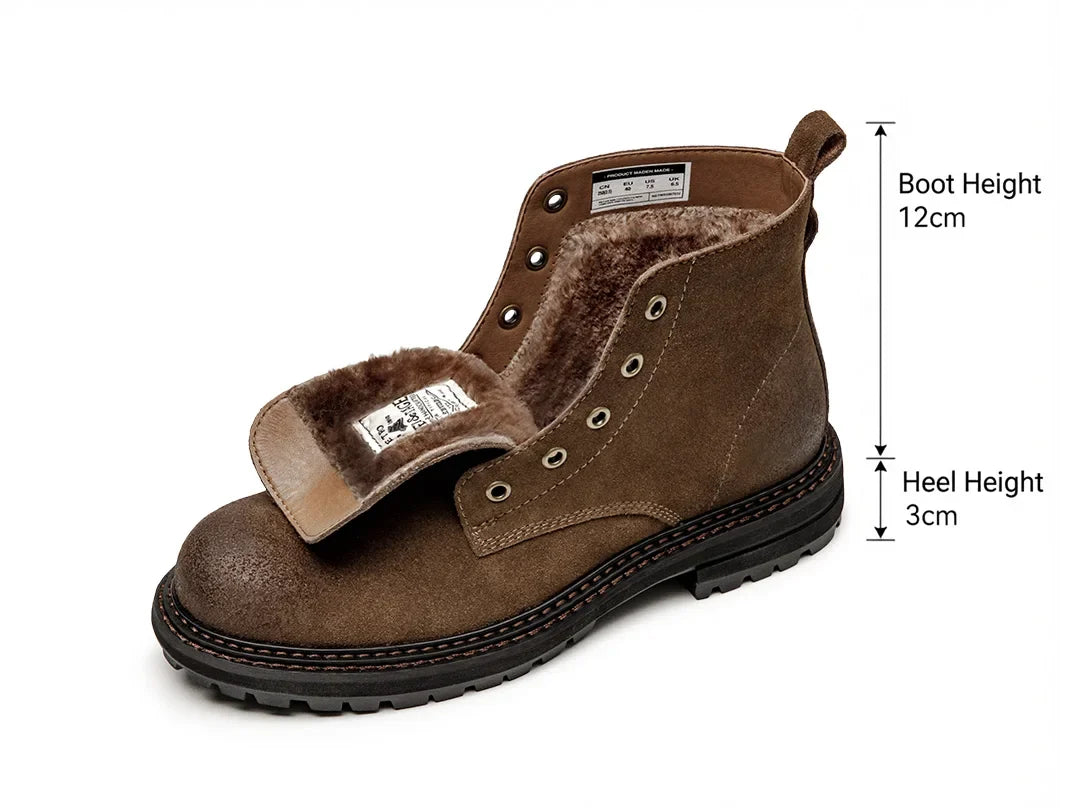 Men's Vintage Split Suede Boots Brown High-Top Work Boots Lace-Up Desert Ankle Rugged Sole Boots Outdoor Winter Fall Shoes
