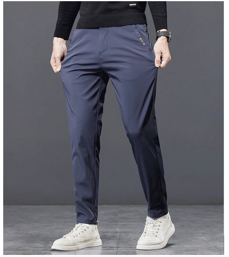 Spring Autumn Men's Golf Casual Pants Solid Color Elastic Waist Design Business Trousers Straight Stretch Korean New Male Pants