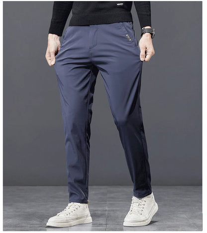 Spring Autumn Men's Golf Casual Pants Solid Color Elastic Waist Design Business Trousers Straight Stretch Korean New Male Pants