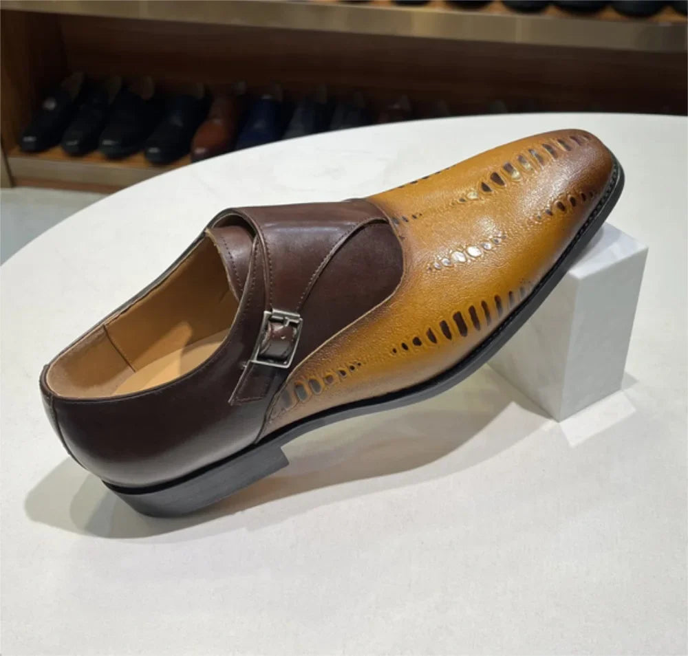 Luxury Men's Loafers Genuine Leather Men's Slip on Wedding Party Formal Shoes Metal Buckle Round Toe Men's Dress Shoes