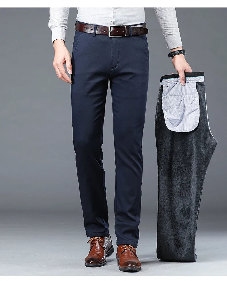 Winter Men Brand Fleece Pants Warm Cotton Business Thick Suit Casual Trousers Male Plush Formal Wear Pants 28-40