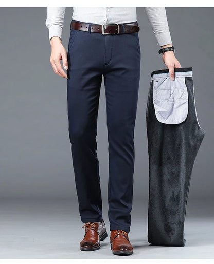 Winter Men Brand Fleece Pants Warm Cotton Business Thick Suit Casual Trousers Male Plush Formal Wear Pants 28-40