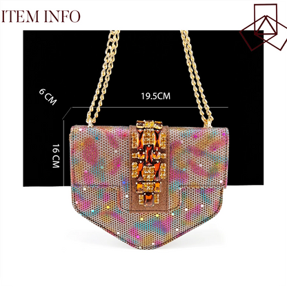 Mature Style Colorful Rhinestone Metal Design Strange High Heel Style Peep Toe Shoes and Bag Set for Party Wedding