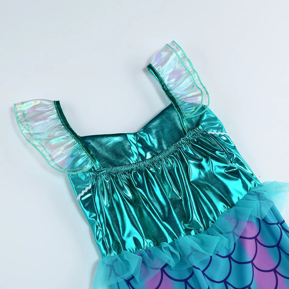 Blue Red Purple Three Colors Mermaid Flying Sleeve Fishtail Beautiful Dress For Girl Summer Beach Party Cool Swimsuit Set