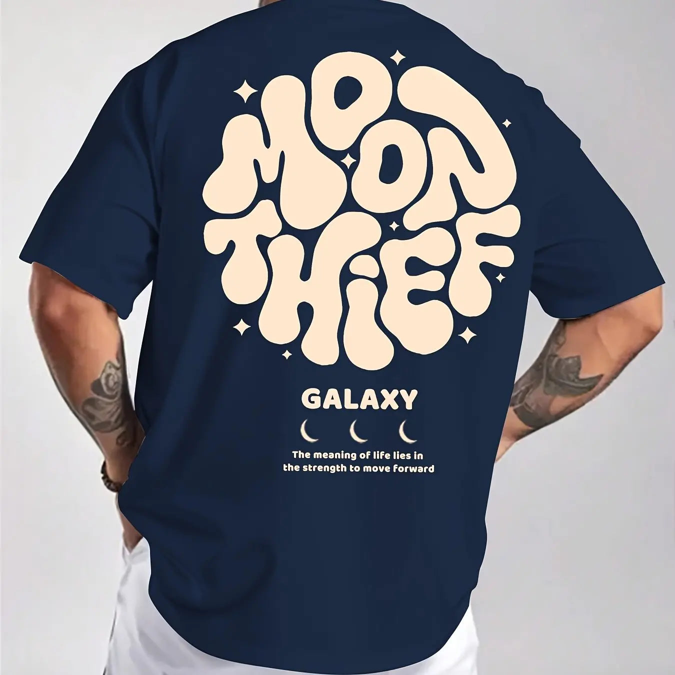 Men's 100% cotton fashionable casual loose plus size months for galaxy letter pattern printed round neck short sleeved T-shirt