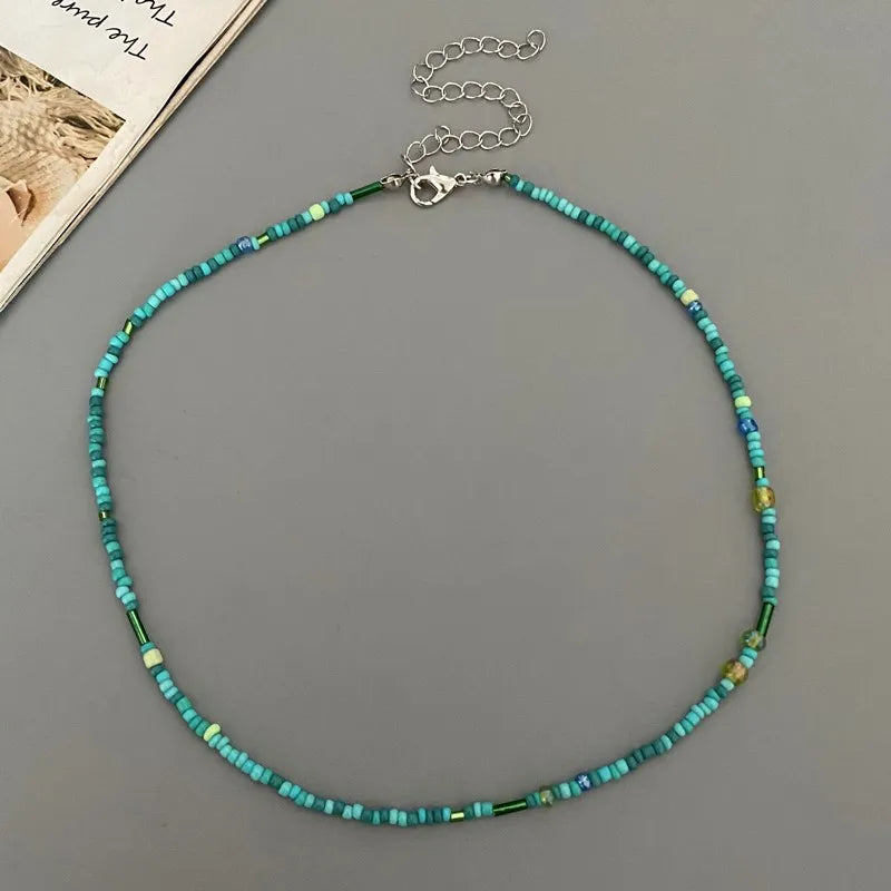 1 pc Irregualr Glasses Beads Choker Necklace for Women Fashion Trendy Popular Short Neck Jewelry Colorful Necklace  Wholesale