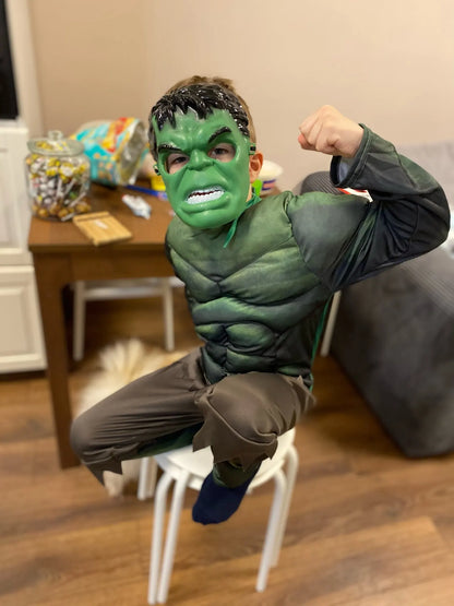 New Boys Hulk Costume Superhero Hulk Cosplay Muscle Jumpsuit Gloves Suit Girls Halloween Carnival Party Costumes