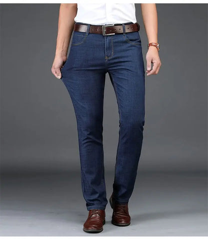 Men's Classic Straight Men's Jeans Fitted Comfortable Elastic Business Casual Denim Pants Korean Fashion  Autumn Casual Trousers