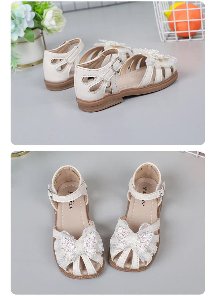 Shine Children Sandals for Girls Butterfly Cute Designer Kids Shoes Peep-toe Korean Style 2023 Summer New Soft Breatheable Chic