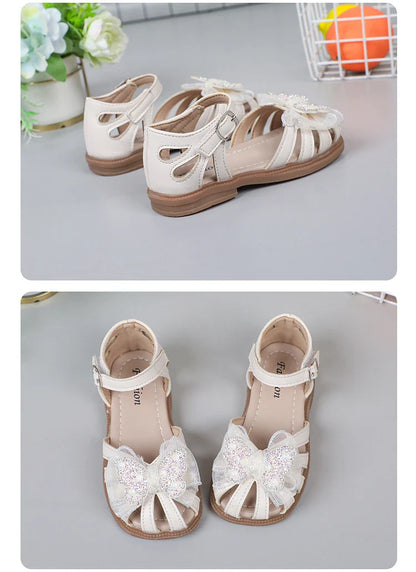 Shine Children Sandals for Girls Butterfly Cute Designer Kids Shoes Peep-toe Korean Style 2023 Summer New Soft Breatheable Chic