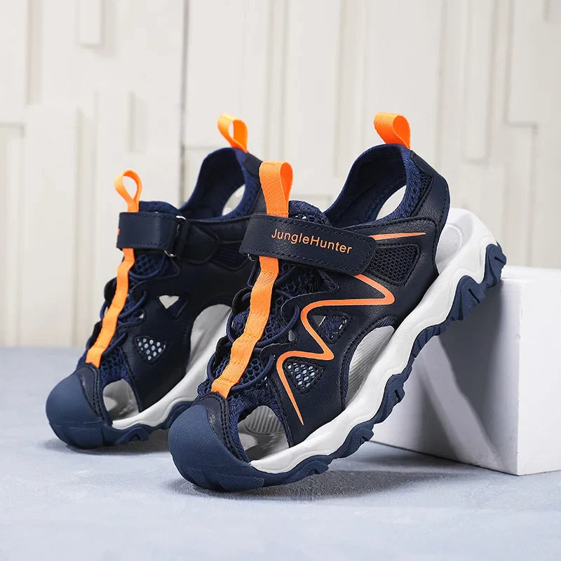 Kids Closed Toe Sport Sandals Adjustable Strap Mesh Non Slip Summer Shoes for Boys Children Outdoor Beach Casual Sandals Sneaker