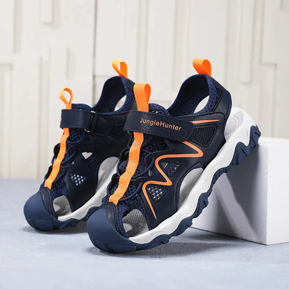 Kids Closed Toe Sport Sandals Adjustable Strap Mesh Non Slip Summer Shoes for Boys Children Outdoor Beach Casual Sandals Sneaker