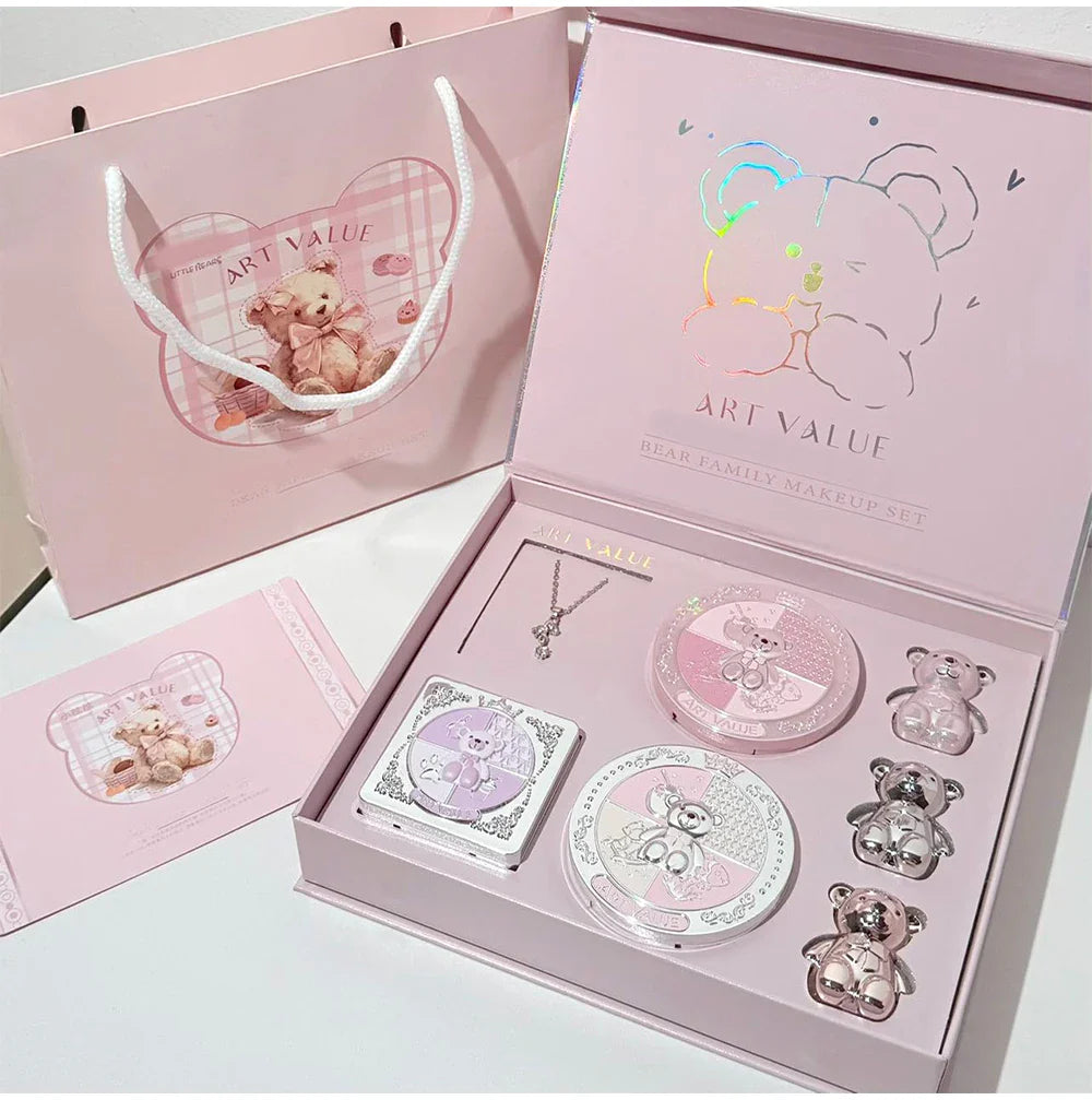 7PCs Multipurpose Makeup Sets Include 3 Matte Lip Mud,1 Pressed Powder,1 Blush,1 Eyes Palette And Necklace Cosmetics