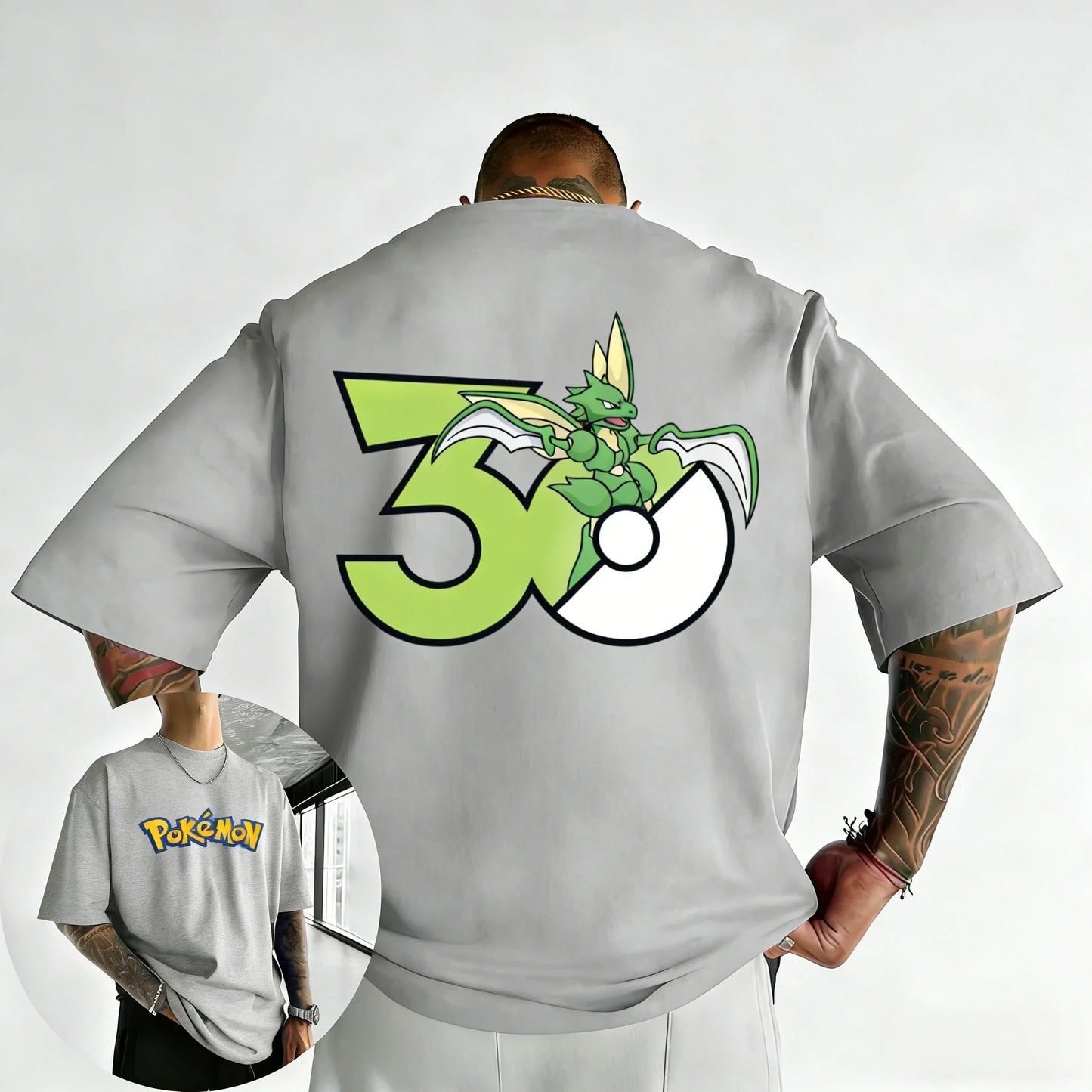 30th Anniversary Scyther Printed T-shirt Summer Men's and Women's Trendy Large Loose Casual Y2K Short Sleeve Top