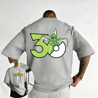30th Anniversary Scyther Printed T-shirt Summer Men's and Women's Trendy Large Loose Casual Y2K Short Sleeve Top