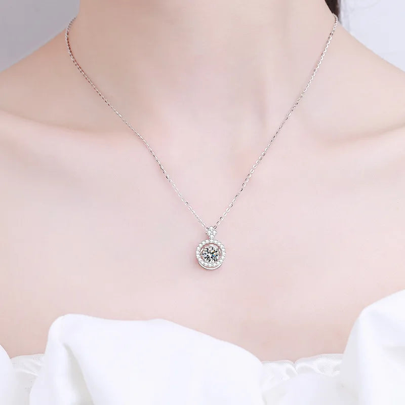 Real Moissanite Jewelry Set 925 Sterling Silver Sparking Beating Heart Diamond Pendants Necklace Hoop Earrings For Women Gift