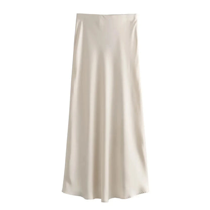 2024 Y2K Casual Women Long Skirt Spring Elastic High Waisted A-Line Casual Female Satin Skirts High Street Lady Skirts