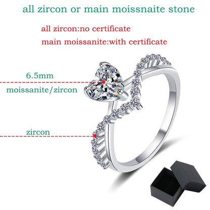 Stackable V Shape Moissanite Wedding Rings for Women Daily Wear Diamond Alternative Heart Cut Band 925 Sterling Silver
