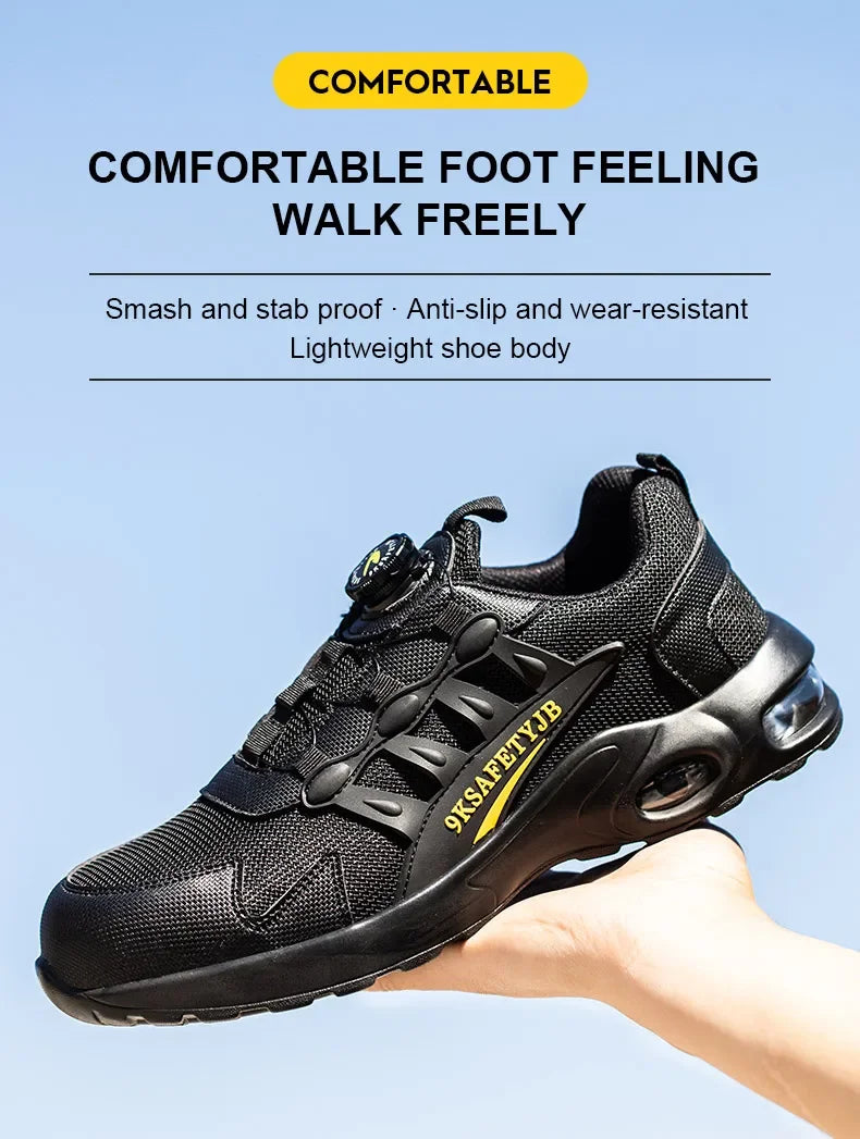 Men's Rotating Button Safety Shoes Steel Toe Work Sneakers Indestructible Shoes Puncture-Proof work Boots Air Cushion Men Boots