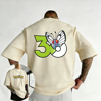 30th Anniversary Butterfree Printed T-shirt Summer Men's and Women's Loose Casual Hip Hop Trendy Short Sleeve Top