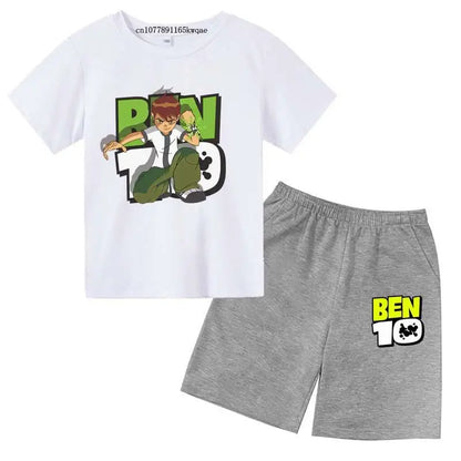 Kids Cartoon Ben Tennyson 10 Print Summer 2pcs Breathable Tees+Shorts Sports Suits 2-13Years Boys Girls Outfits Children Clothes