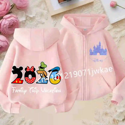 Boys and Girls Clothing Castle Pattern Kids Hoodie Jacket for Children 2026 Fashion Minnie Mickey Castle Zipper Hoodie Closure