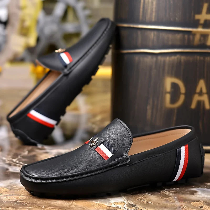 White Loafers Mens Black Leather Loafers for Man Casual Slip on Moccasins Men Comfy Moccasin Driving Shoes for Men