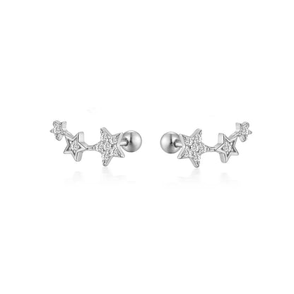 925 Sterling Silver Fashion Love Butterfly Romantic Star Crown Screw Stud Earrings for Women Ear Bone Piercing Jewelry