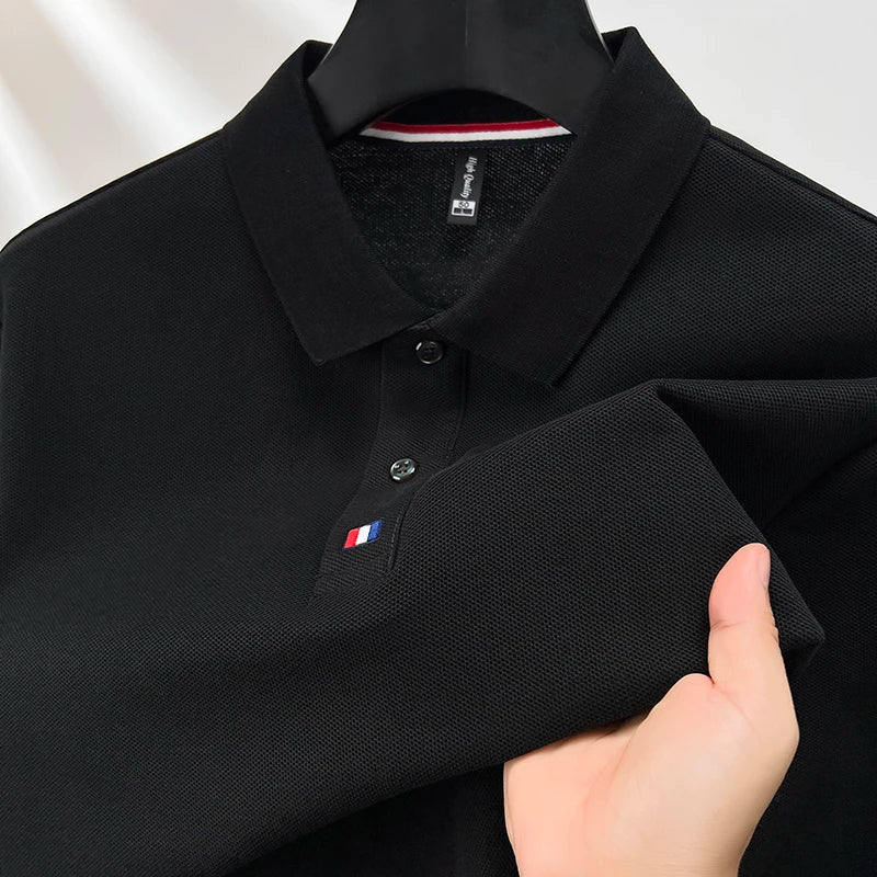 High end brand men's polo shirt long sleeved luxury fashion embroidered craft top 100% cotton 2024 Spring and Autumn new T-shirt