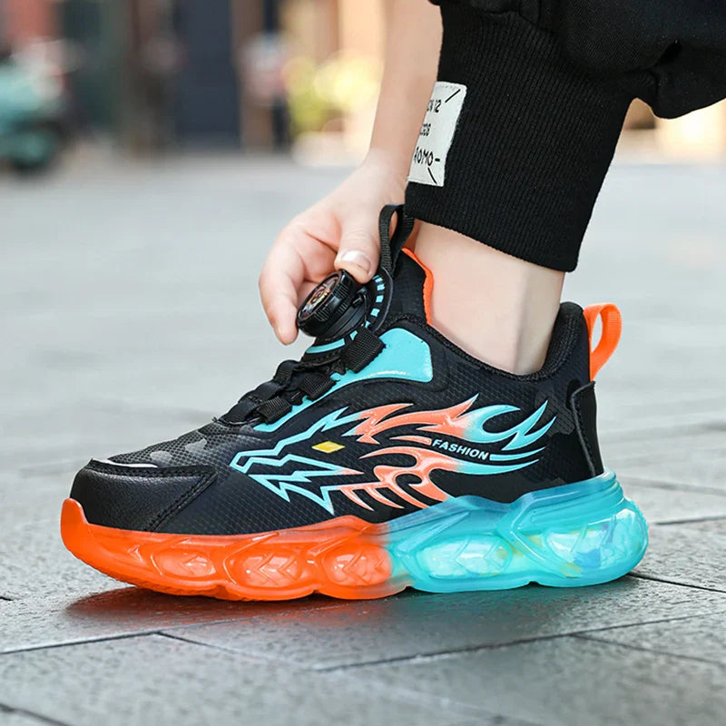 New Boys Sport Shoes Kids Anti-Skid Basketball Sneakers Lightweight Outdoor Running Shoes Children Training Swivel Buckle Design