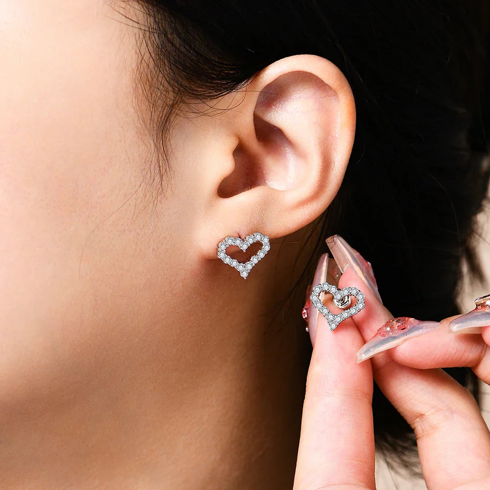 S925 Silver Hollow Heart Moissanite Earrings for Women Charm Love Anniversary Jewelry Elegant Birthday Gifts Certified