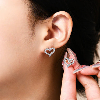 S925 Silver Hollow Heart Moissanite Earrings for Women Charm Love Anniversary Jewelry Elegant Birthday Gifts Certified