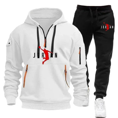 2025 Men's sports brand sweatshirt and hoodie 2-piece set, wool men's hip-hop sweatshirt, men's hoodie, casual sportswear set