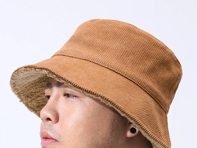 Double-sided Wearable Dad Winter Fisherman Hat Woman Corduroy Fur Bucket Hats Men Big Size Panama Hats Lady Warm Snow Hat