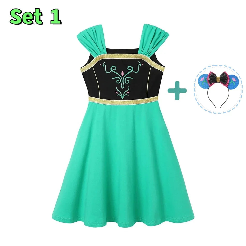 Summer Girls Q Version Princess Dress Children Role Playing Clothing Carnival Party Outdoor Girl's Casual Short Sleeve Dresses