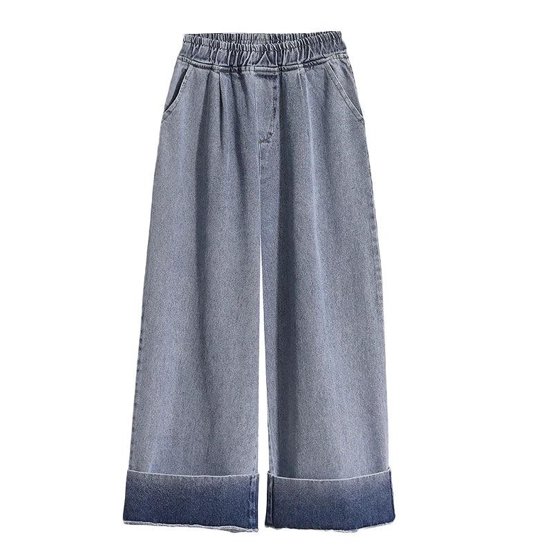 Autumn Large Size Loose Wide Leg Blue Denim Pants