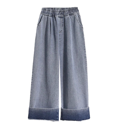 Autumn Large Size Loose Wide Leg Blue Denim Pants