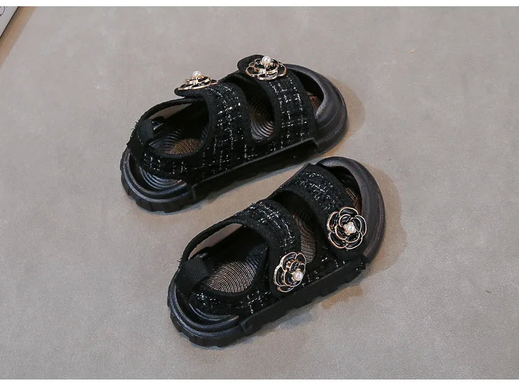 Rose Sweet Style Sandals Summer Solid Color Girls Baby Sandals Open Toe Small PU Slipper Shoes Size 21-35