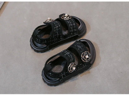 Rose Sweet Style Sandals Summer Solid Color Girls Baby Sandals Open Toe Small PU Slipper Shoes Size 21-35