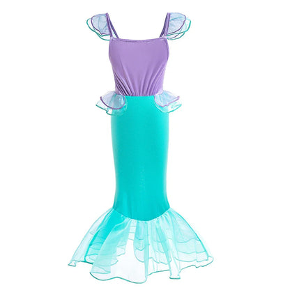 Halloween Costume Mermaid Dress Girl Ruffles Shell Fishtail Frocks Ariel Fantasy Luxury Princess Gown Children Fancy Fairy Dress