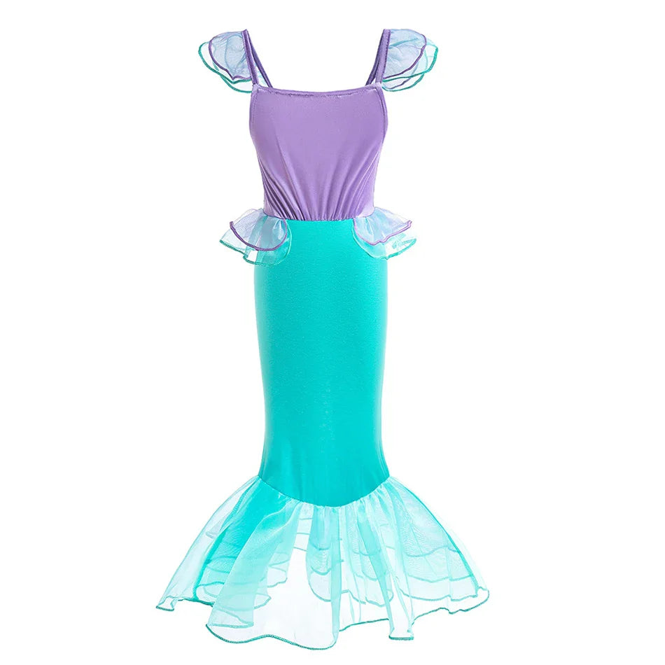 Ariel Cosplay Princess Costume Kids Cartoon Printed Dress Girls Halloween Children Carnival Birthday Party Clothes