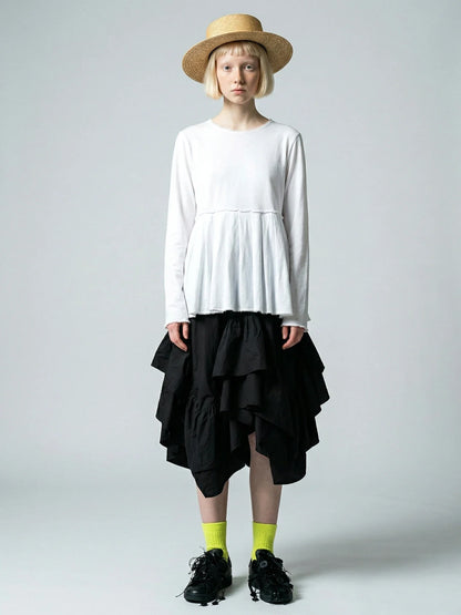 2026 Spring Forest High Waist Irregular Ruffle Edge Medium Long Dress Black Half Skirt Female 265401