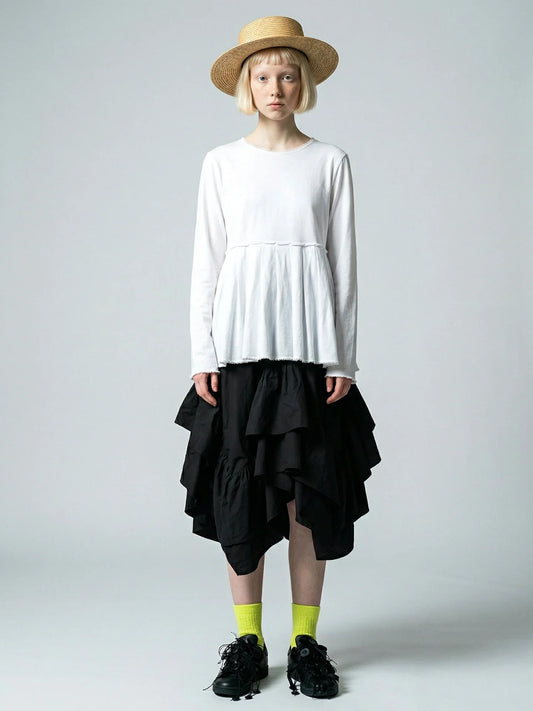 2026 Spring Forest High Waist Irregular Ruffle Edge Medium Long Dress Black Half Skirt Female 265401