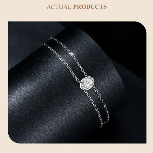 925 Sterling Silver Double-layer 1CT Moissanite Bracelet Oval Shape Lab Grown Diamond Chain Link for Women Wedding Gift