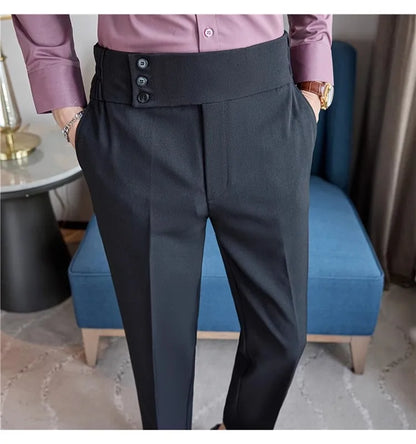 Men Summer Boutique Suits Pants Male Formal Wear Trousers Quality Men British Style Ice Silk Fabric Business Casual Suit Pants