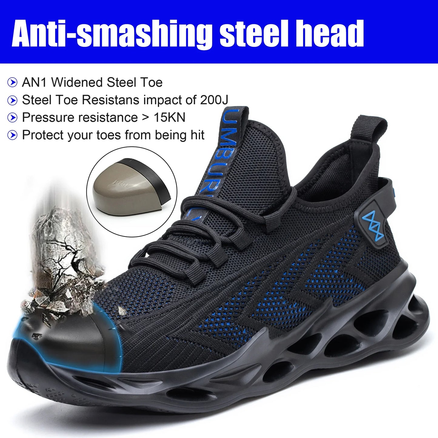 Men's Steel Toe Safety Work Shoes Anti-Smash & Puncture Breathable Lightweight Durable Construction Boots for Industrial Outdoor