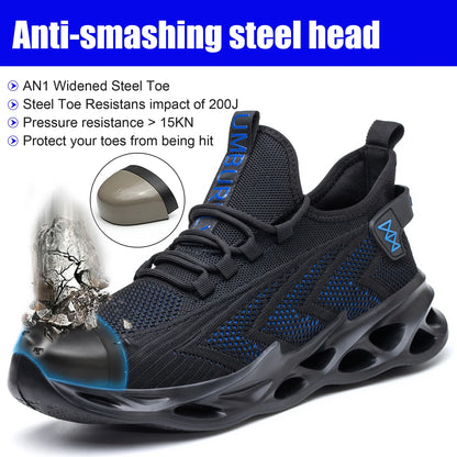 Men's Steel Toe Safety Work Shoes Anti-Smash & Puncture Breathable Lightweight Durable Construction Boots for Industrial Outdoor