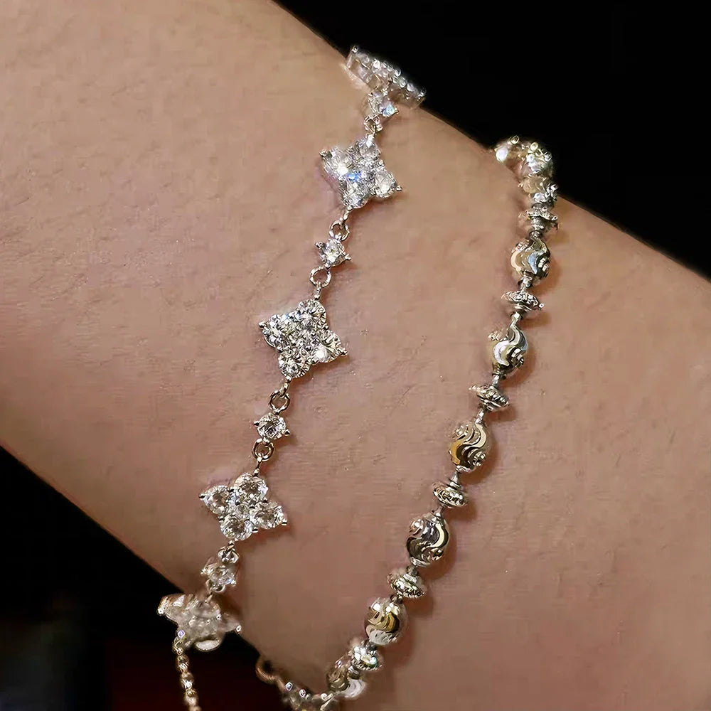 Full Moissanite Bracelet 925 Sterling Silver Leaf Clover Diamond Hand Chain for Women Engagement Gifts Jewelry Certificate